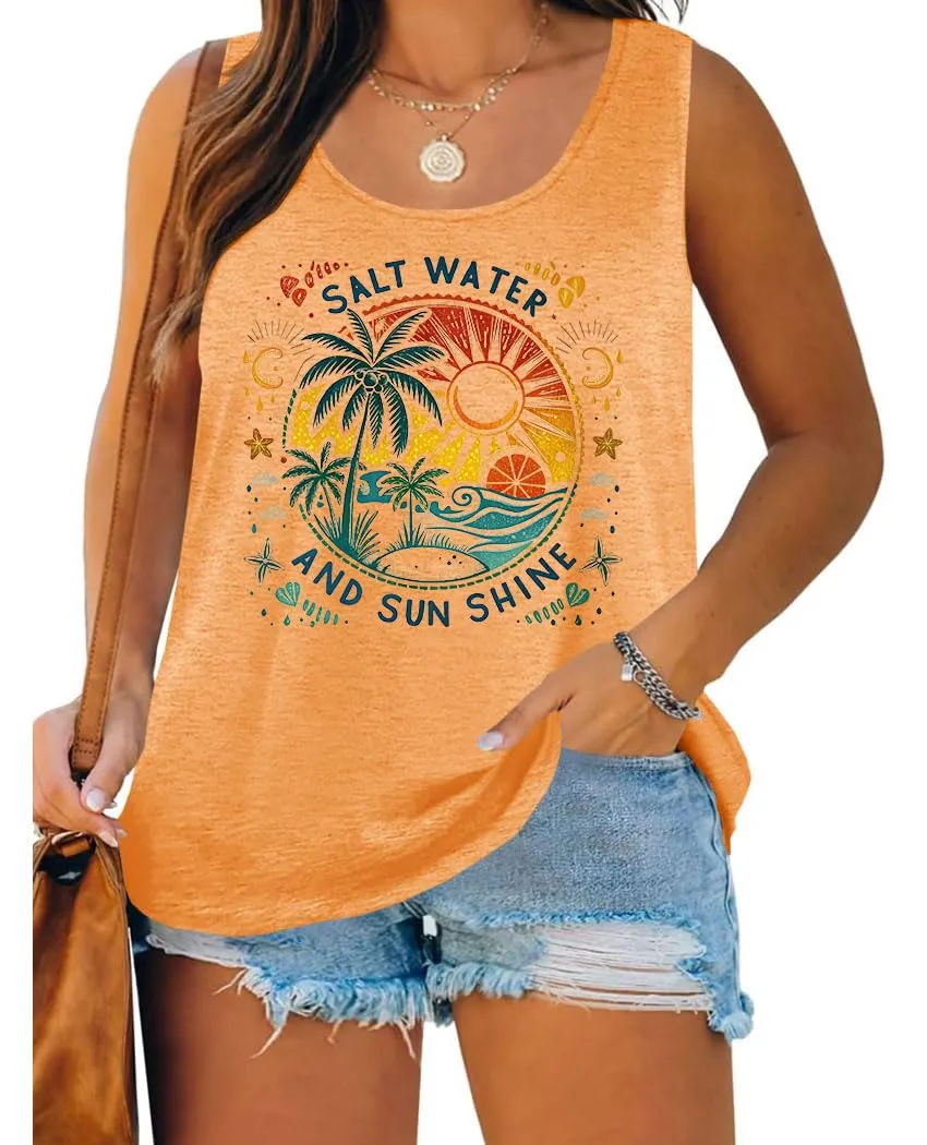 Orange Beach Print Tank Top