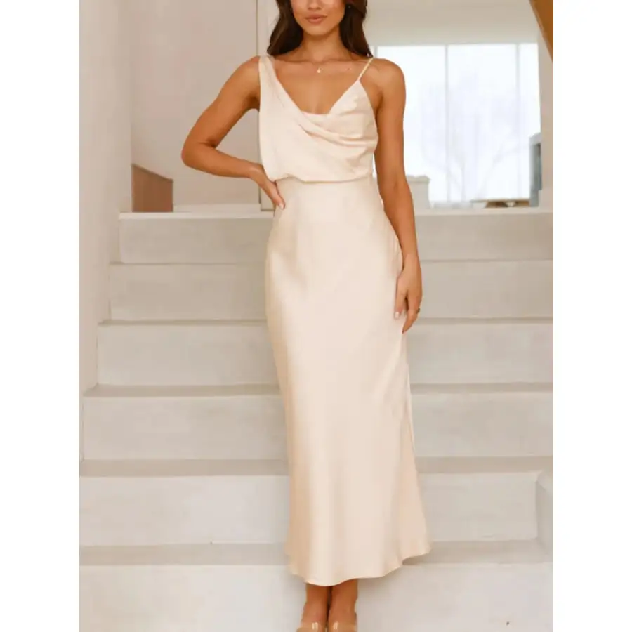 Satin Asymmetrical Midi Dress