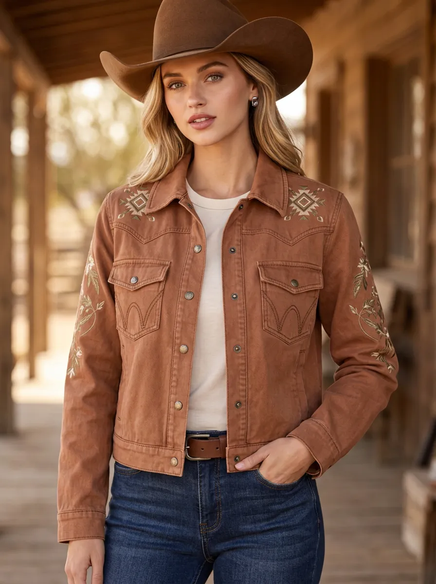 Women's Western Cowboy Floral Embroidery Floral Geometric Embroidered Jacket