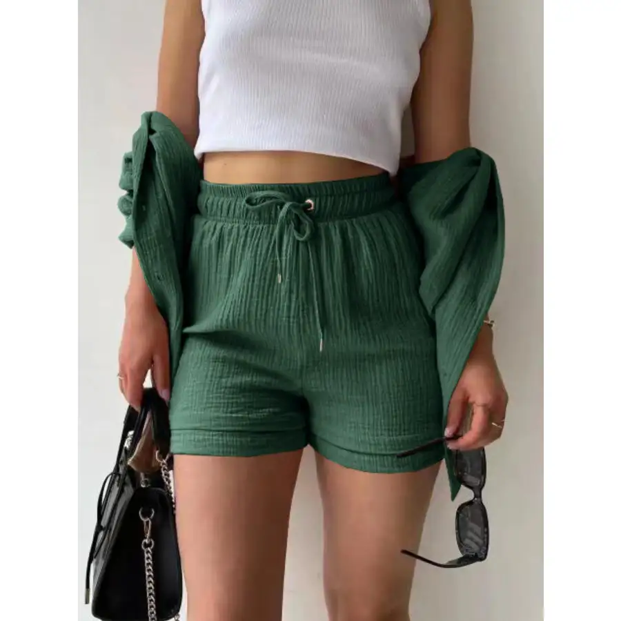 Textured Button Up Shirt and Shorts Set