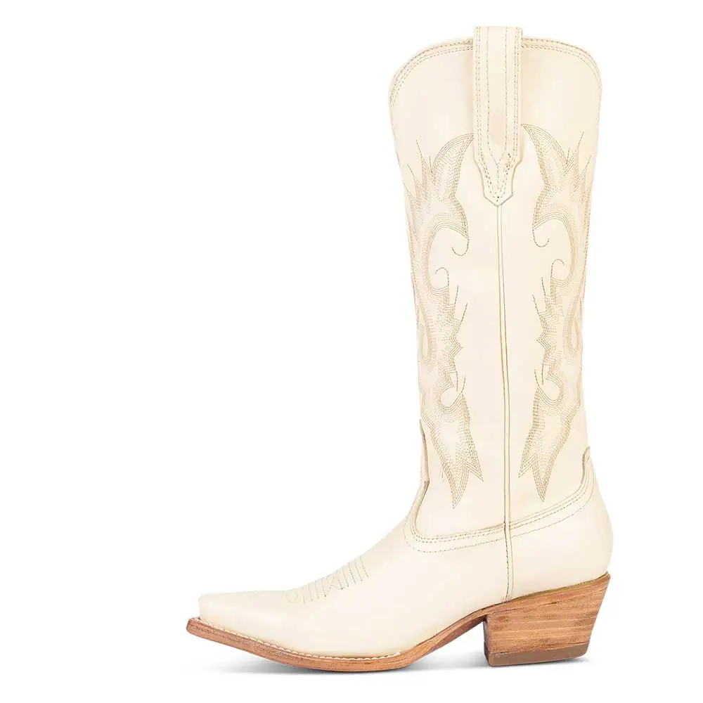 Modern Faux-Leather Embroidered Snip-Toe Chunky-Heel Knee-High Boots