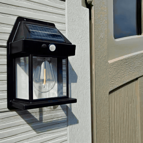 Solar wall lantern in use — animated product demonstration