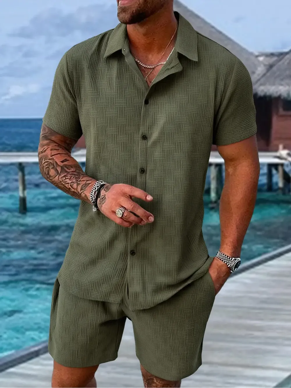 🔥 Men's Short Sleeve Pajama Two-Piece Set | Comfortable Loungewear Essential