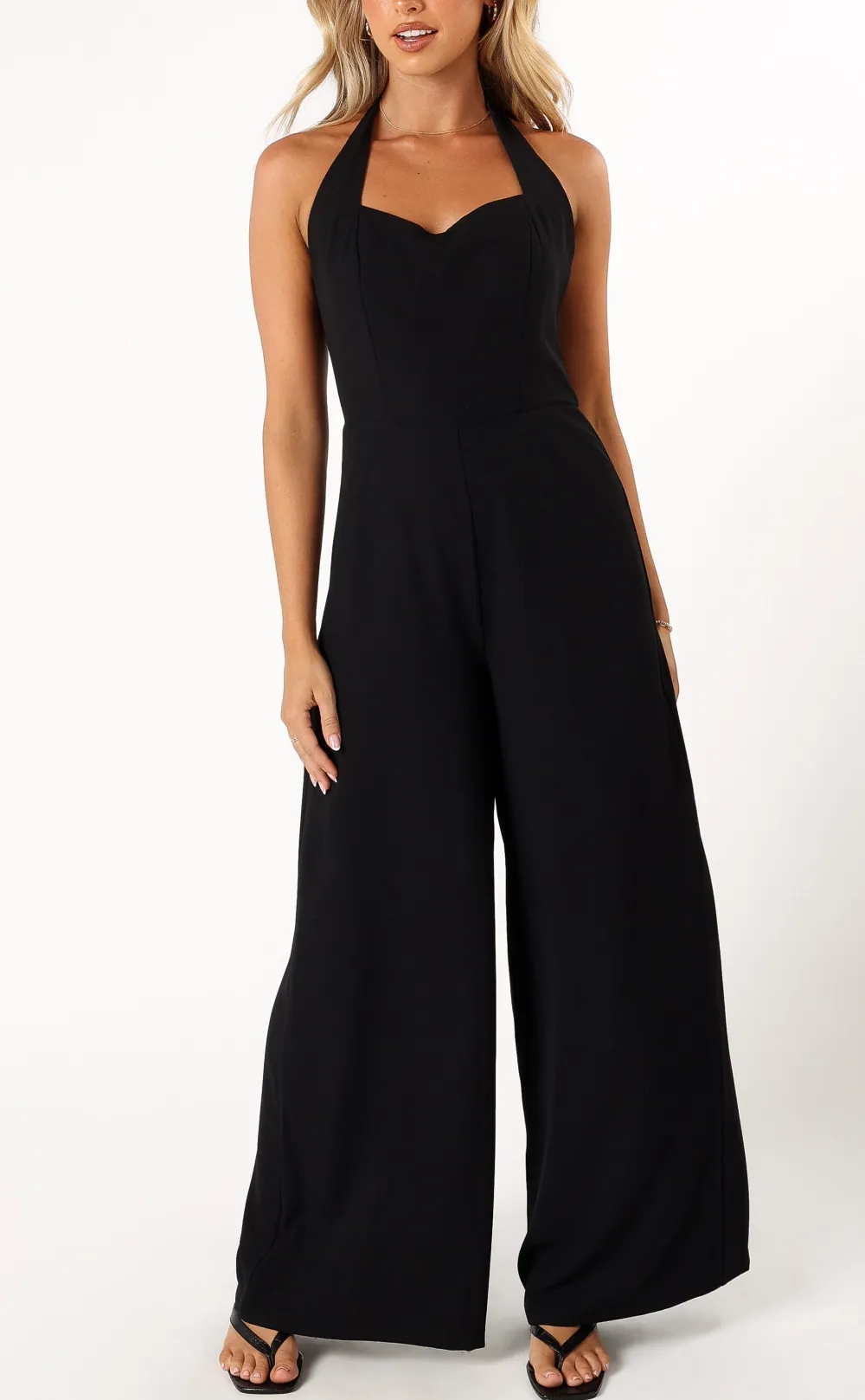 Halter Open-Back Wide-Leg Sleeveless Jumpsuit