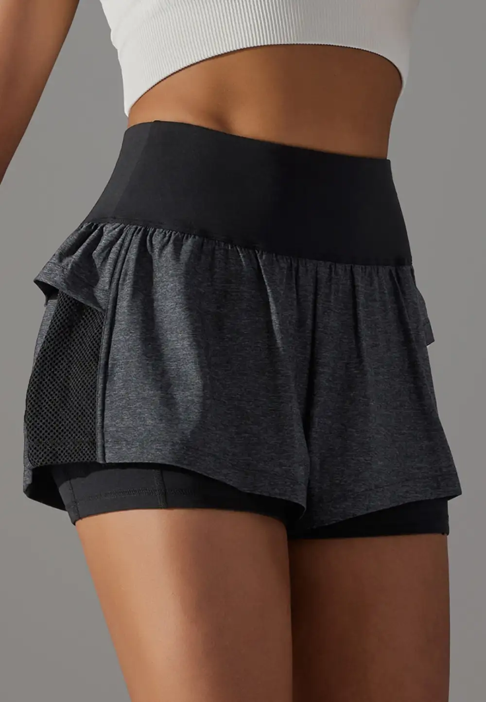 High-Waist Layered Ruffle-Detail Casual Shorts
