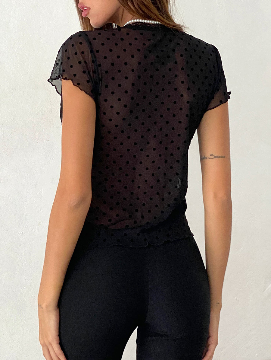 Butterfly Top In Polka Black Flock