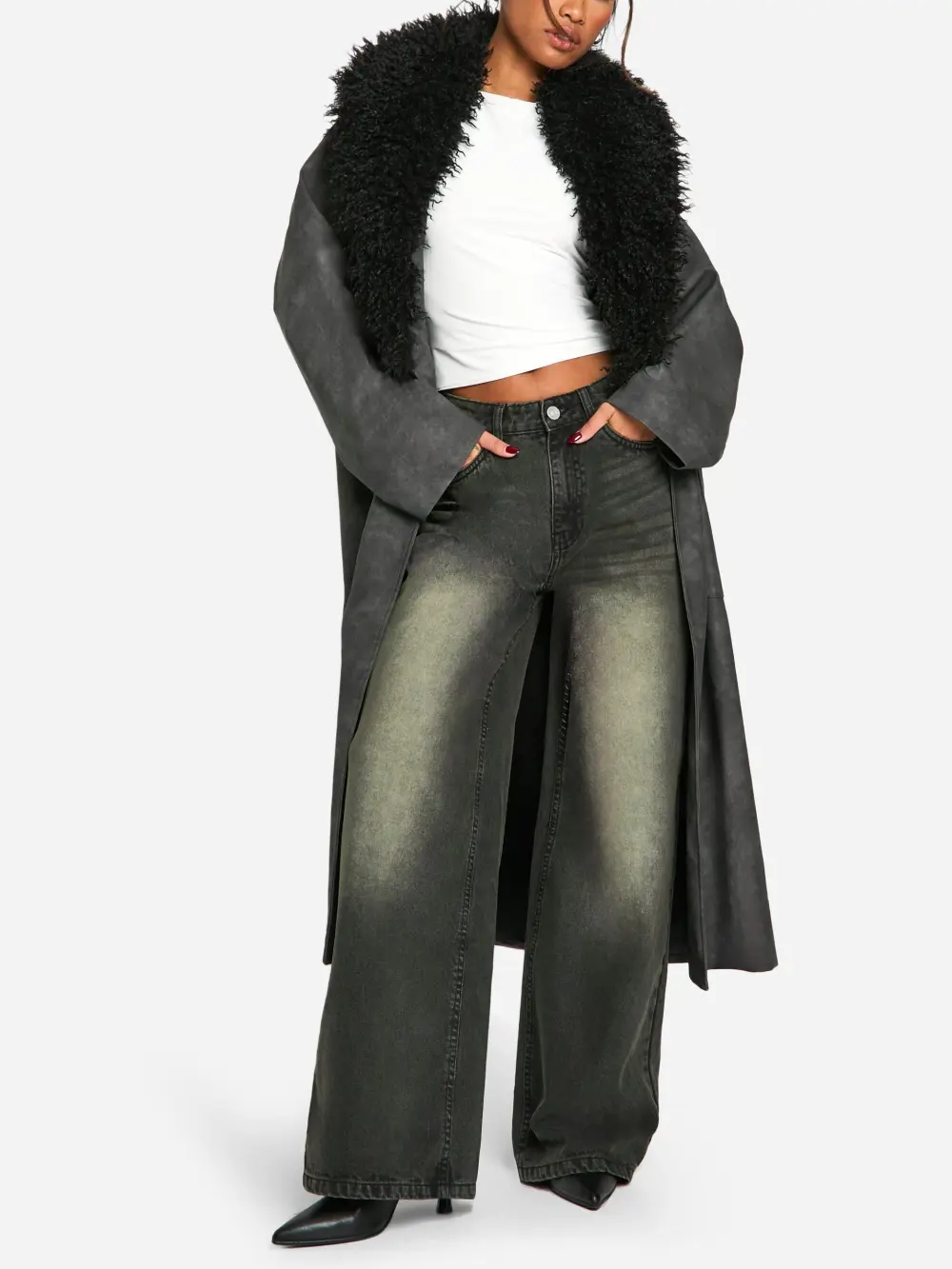 GRAY FAUX FUR-LINED COAT