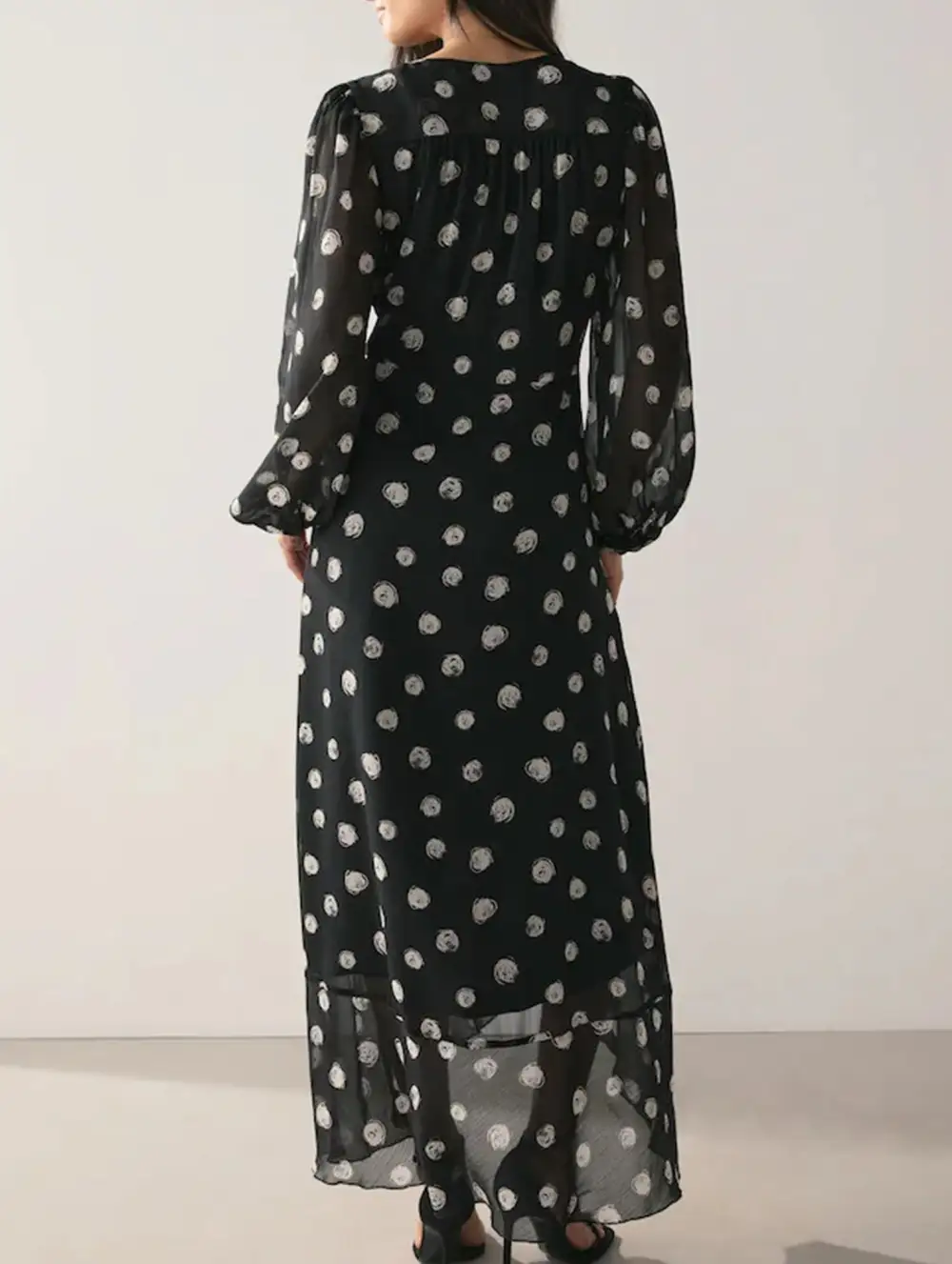 Refined Polka Dot Waist Fit Midi Dress
