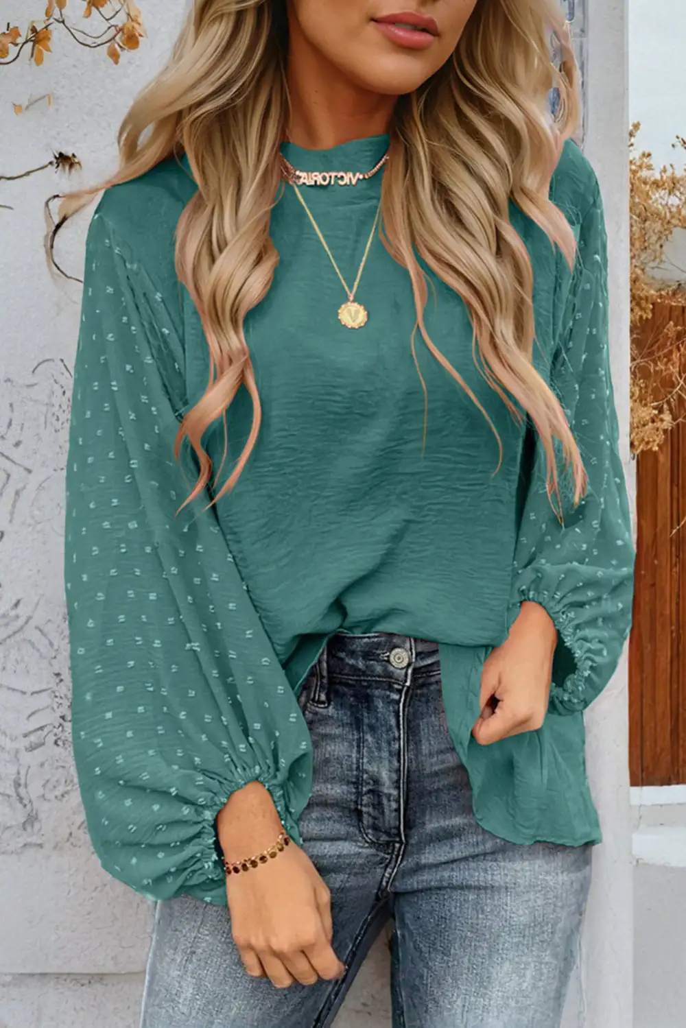 Classic Swiss Dot Balloon Sleeve Loose Blouse