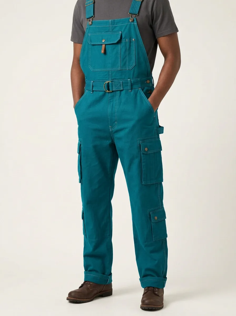 Men's Olive Green Utility Cargo Bib Overalls
