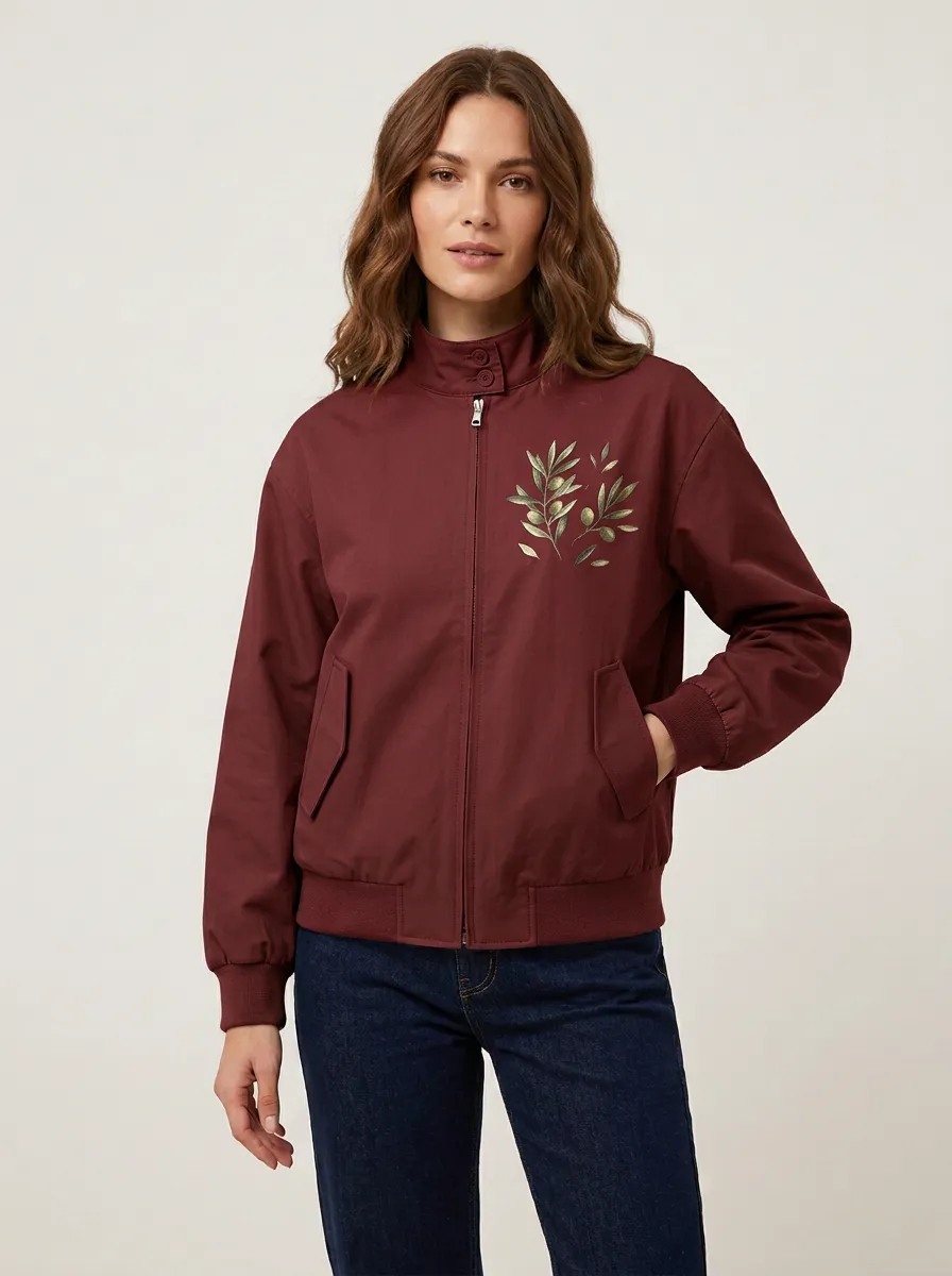 Women's Olive Branch Printed Bomber Jacket