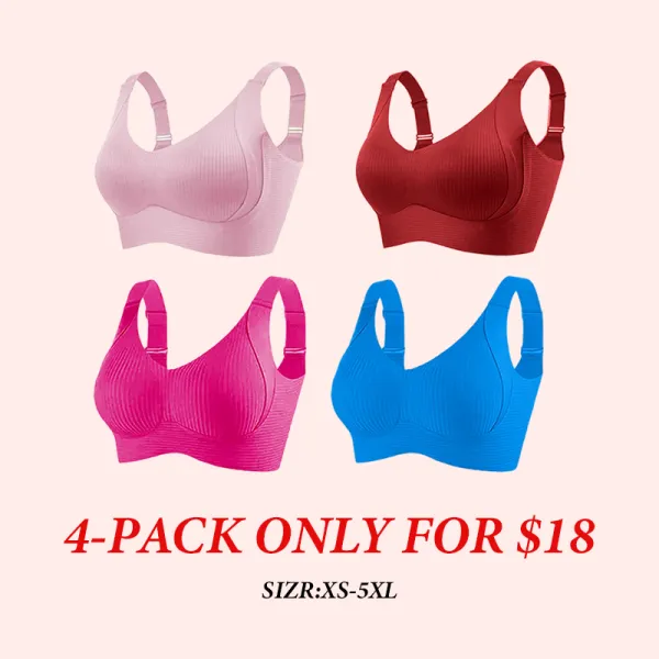 4PACK-Women's Solid Color Four RowsAdjustable Wireless Bras