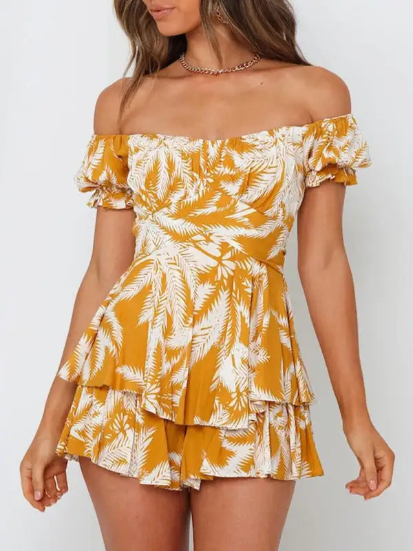 One Neck Lantern Lotus Leaf Short Shorts