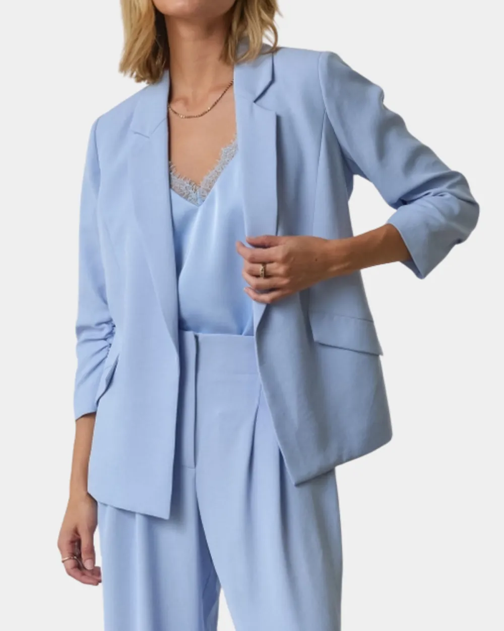 Textured Ruched Sleeve Blazer