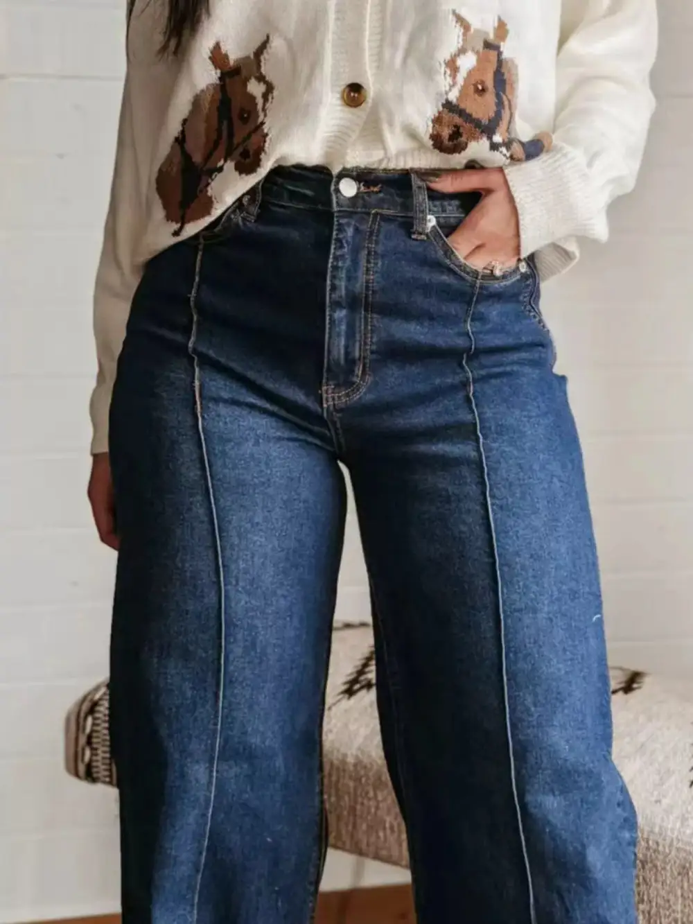 Pocketed High Waist Wide Leg Denim Jeans
