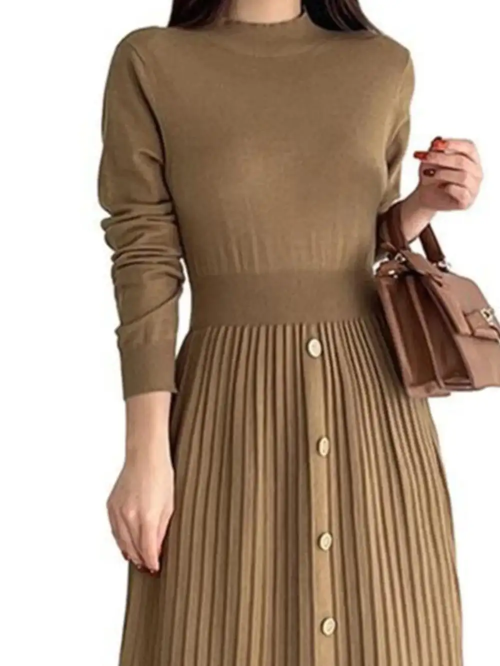 Knit Mock Neck Slit Sweater Dress