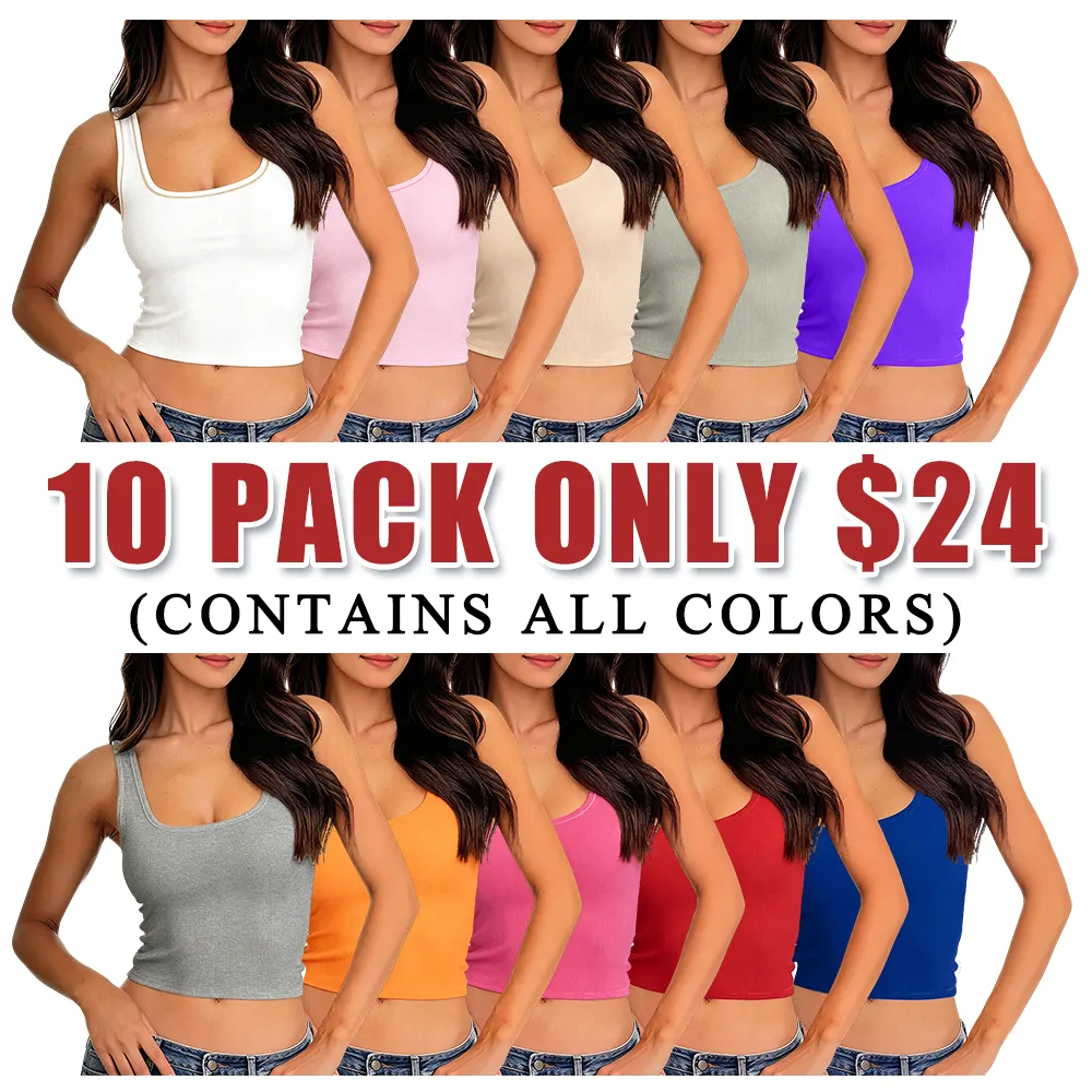 Women Rib Tank Top Padded Workout Top Square Neck Crop Tank
