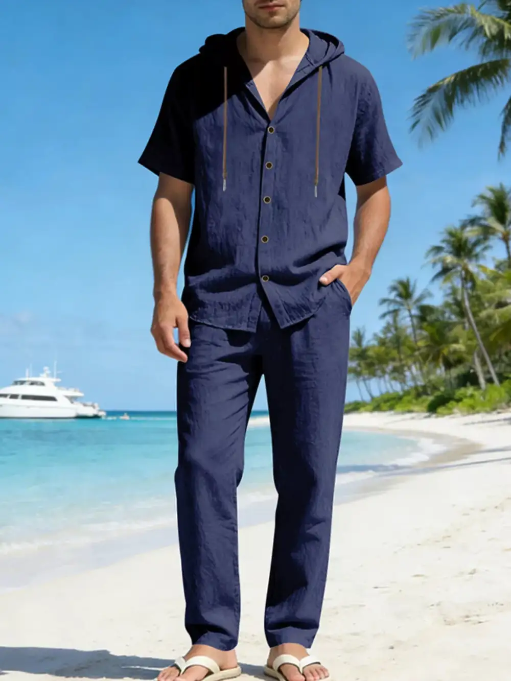 Men's Full Size Button Up Hooded Top