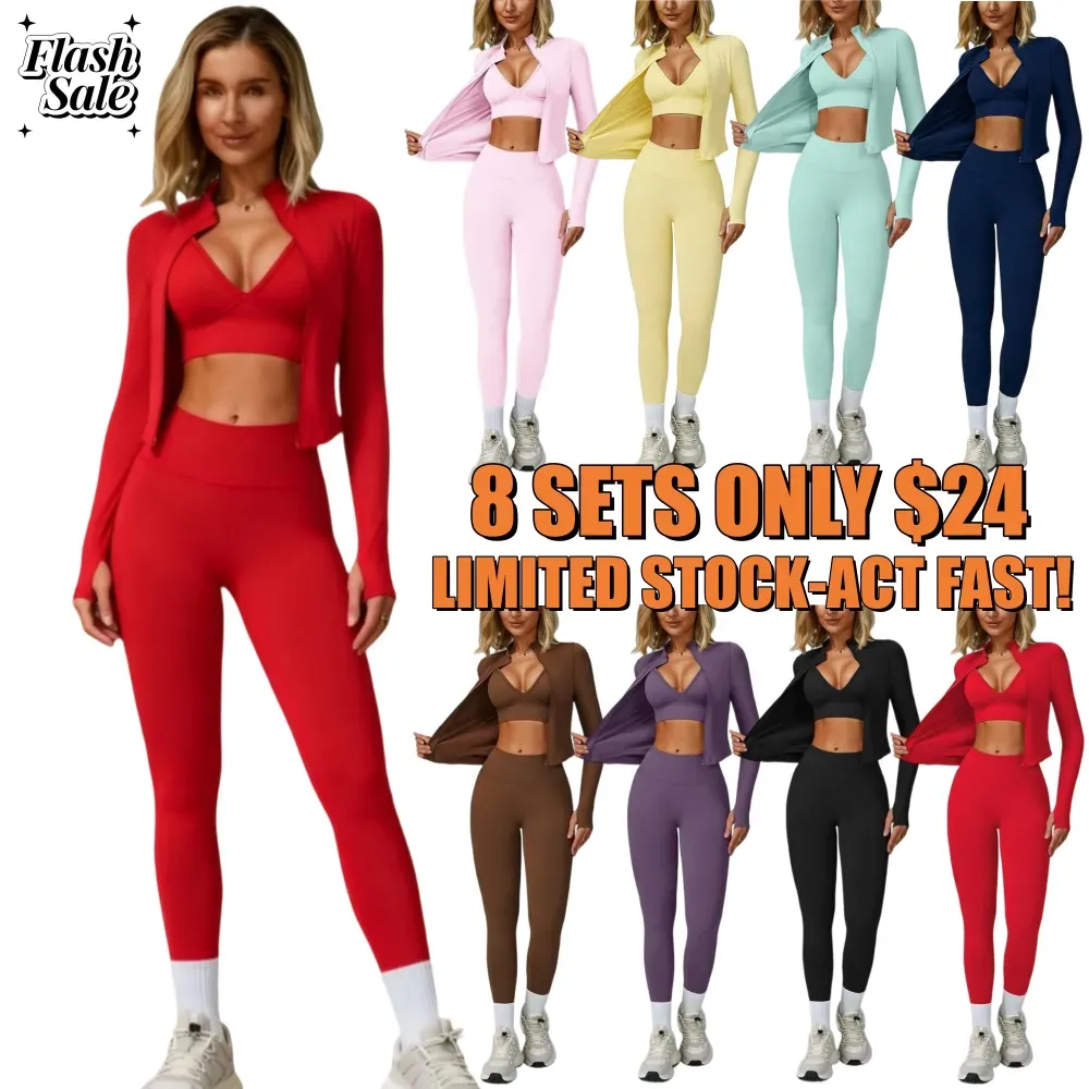 🔥Women's Yoga 3-Piece Jacket Leggings Set🔥8-Pack - All Colors Included, Only $24