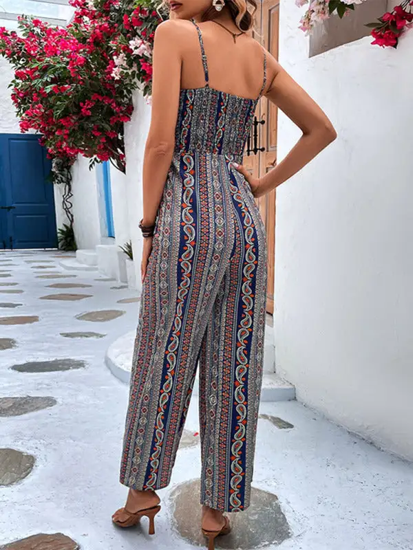 Spaghetti Strap Bohemian Lace Up Jumpsuit Accessory