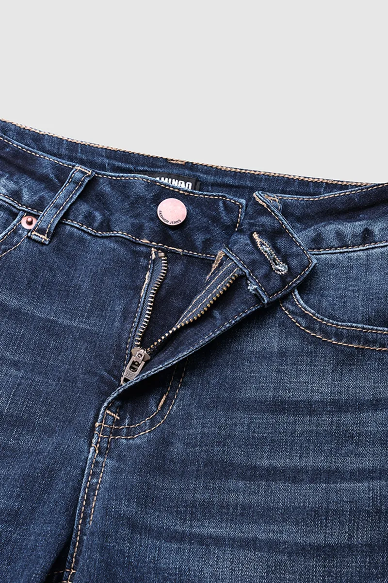 Mid Waist Wash Straight Leg Jeans