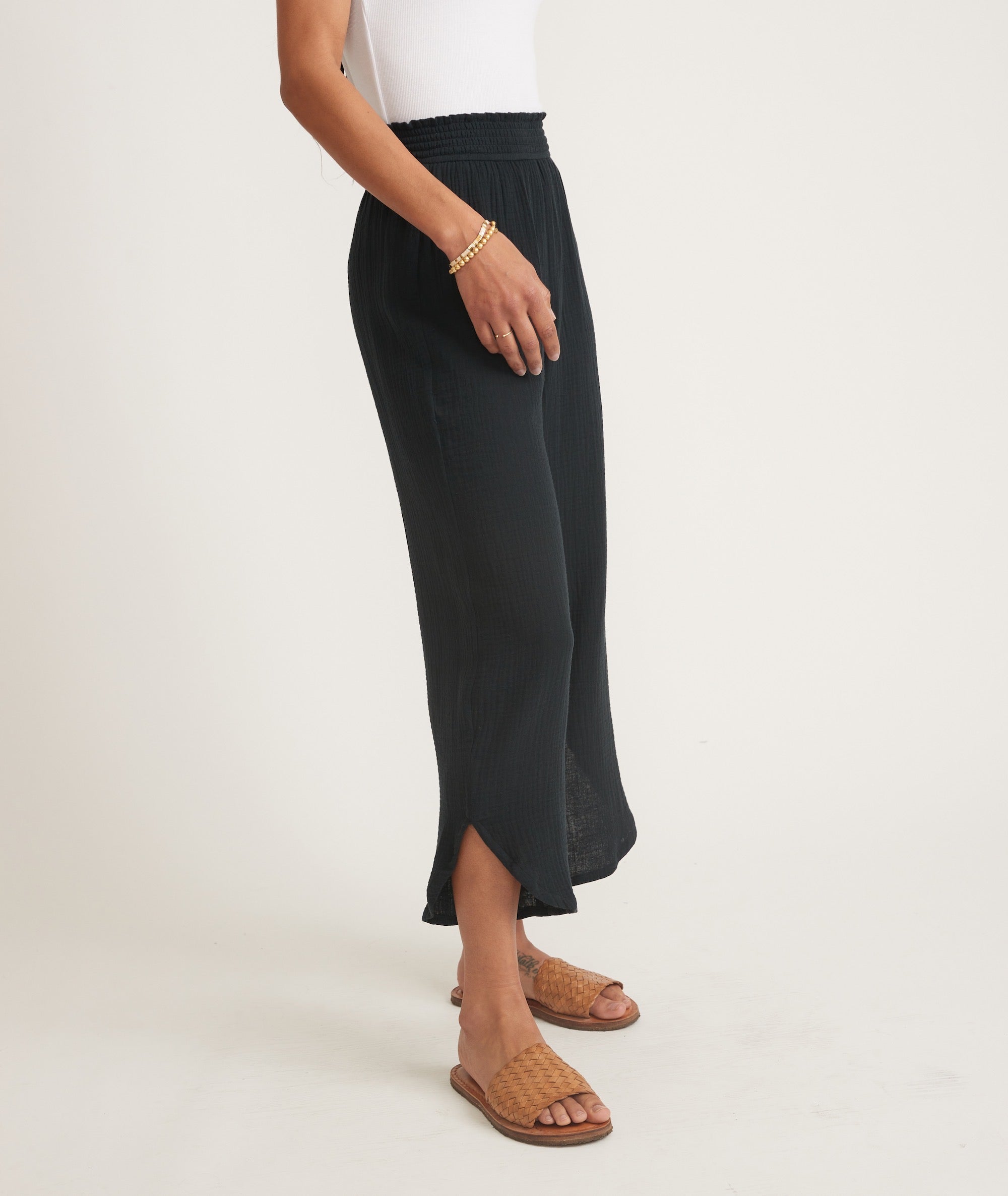 Black Elastic-Waist Trousers