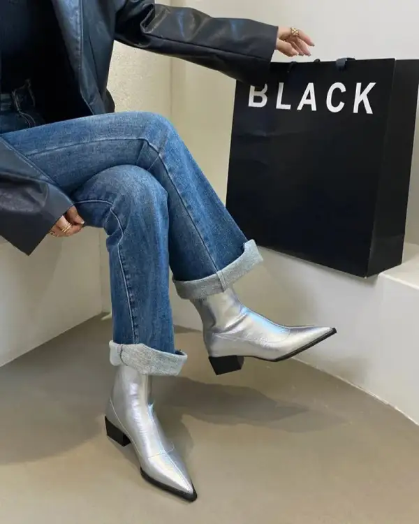 Leather Cowboy Pointed-Toe Knee-High Boots