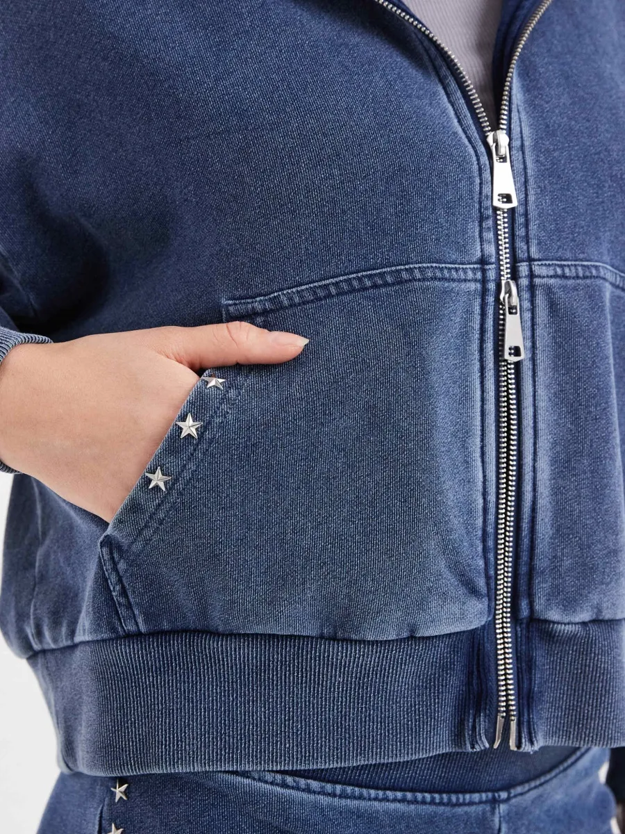 Star-Accent Zip-Up Hoodie