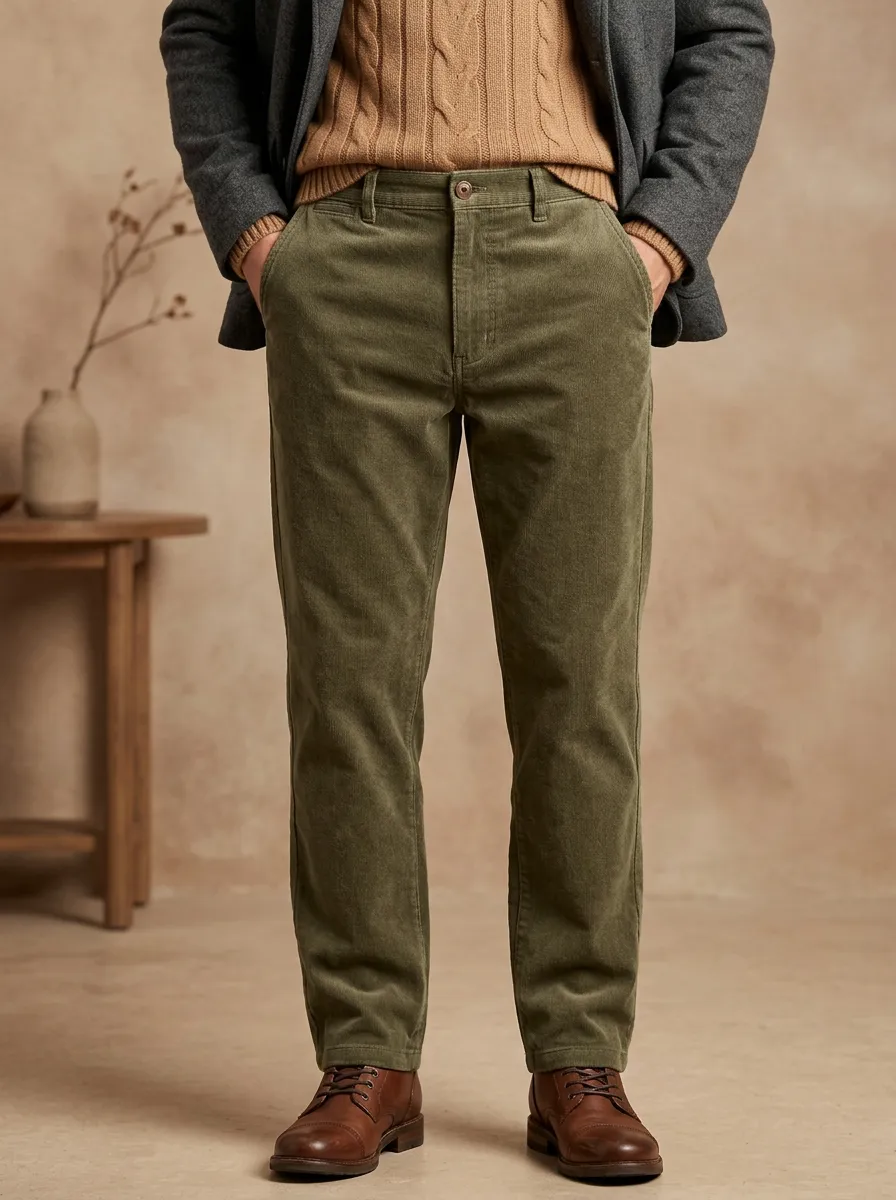 Men's Cold-Weather Corduroy Structured Button Trousers