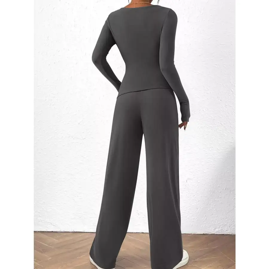 Everyday Long Sleeve Top and Wide Leg Pants Set