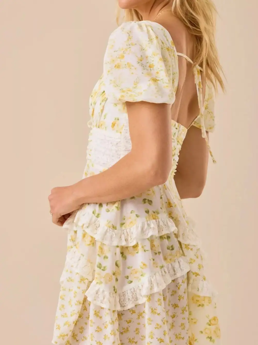 Puff Sleeve Tiered Floral Mini Dress