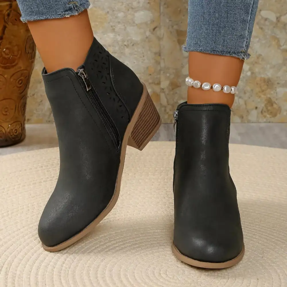 Casual Point Toe Block Heels Boots