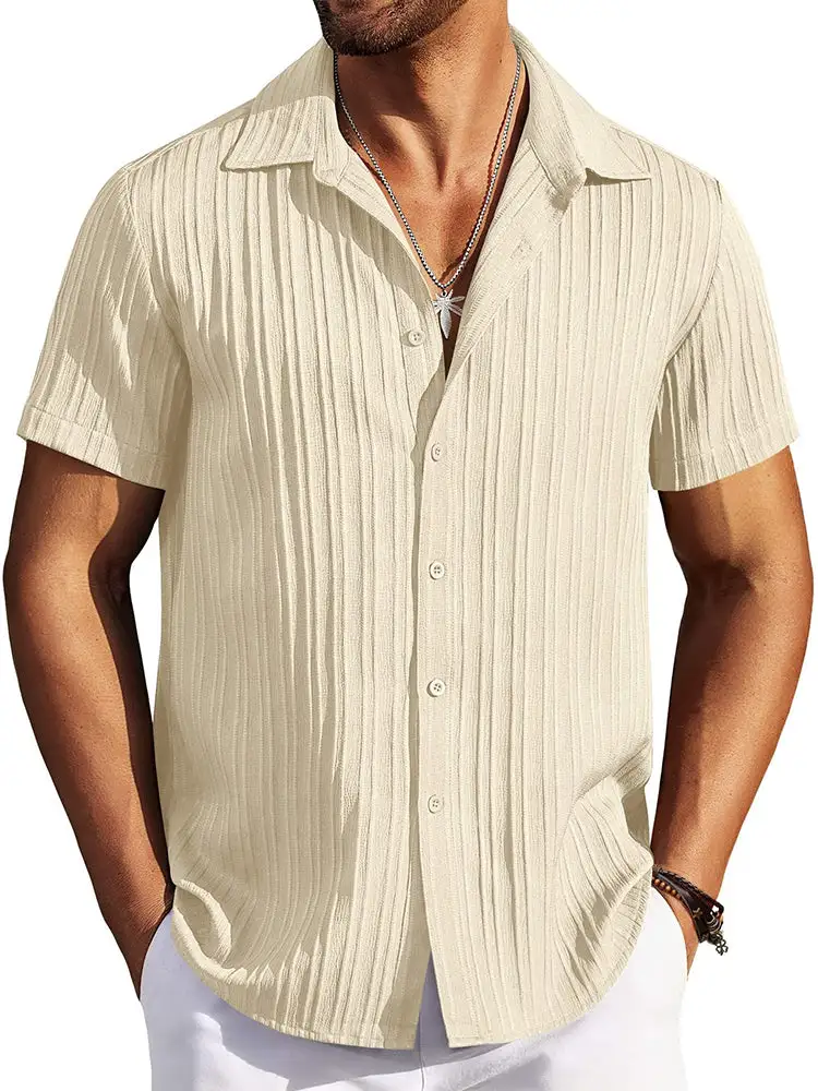 Casual Textured Summer Short Sleeve Beach Shirt