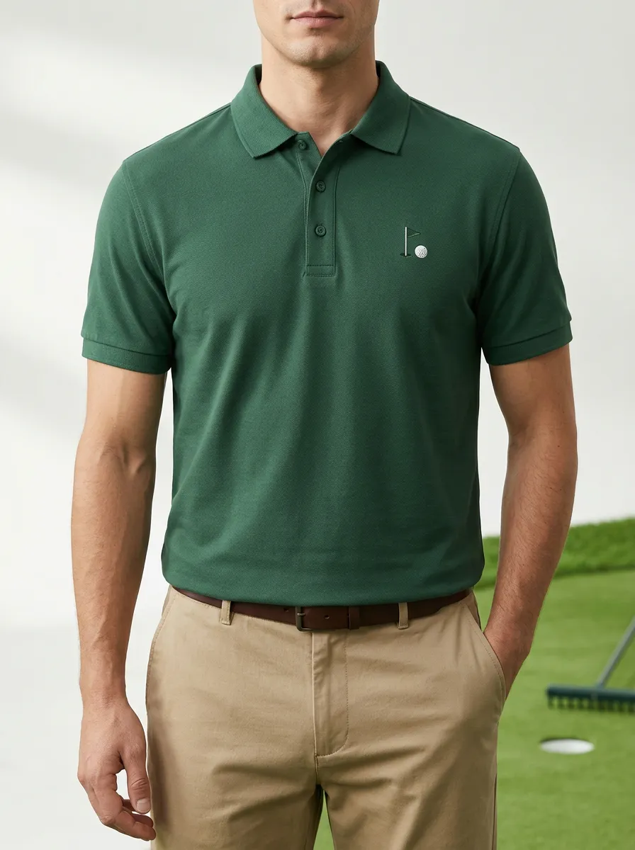 Fairway Flag-Motif Embroidered Golf Polo Shirt