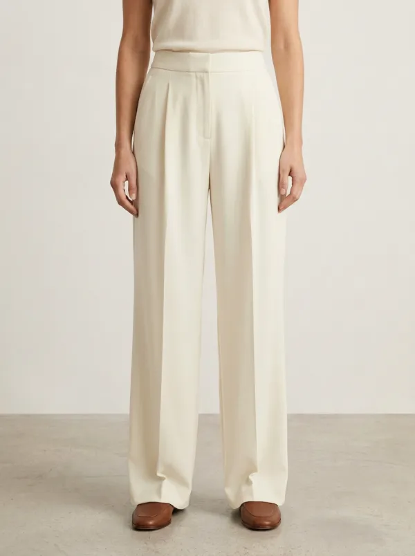 Office Detail Pleated Wide-Leg Trousers