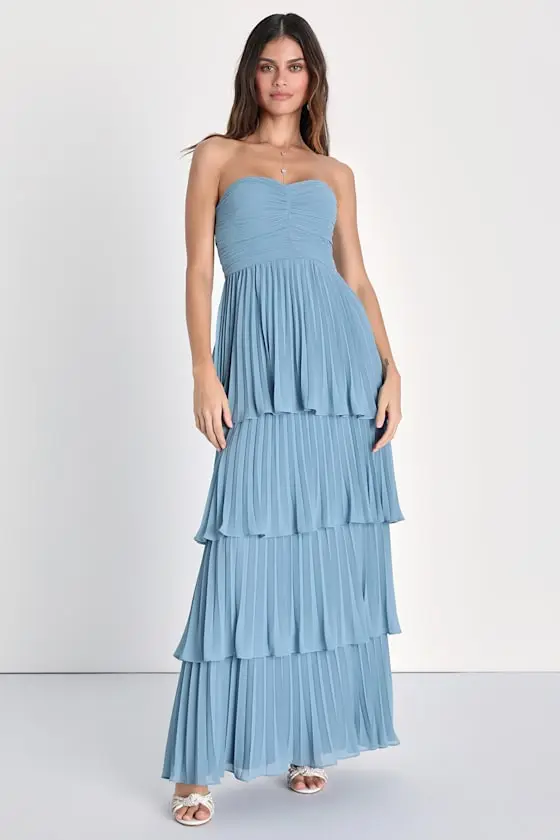 Seriously Sensational Light Pink Strapless Tiered Maxi Dress