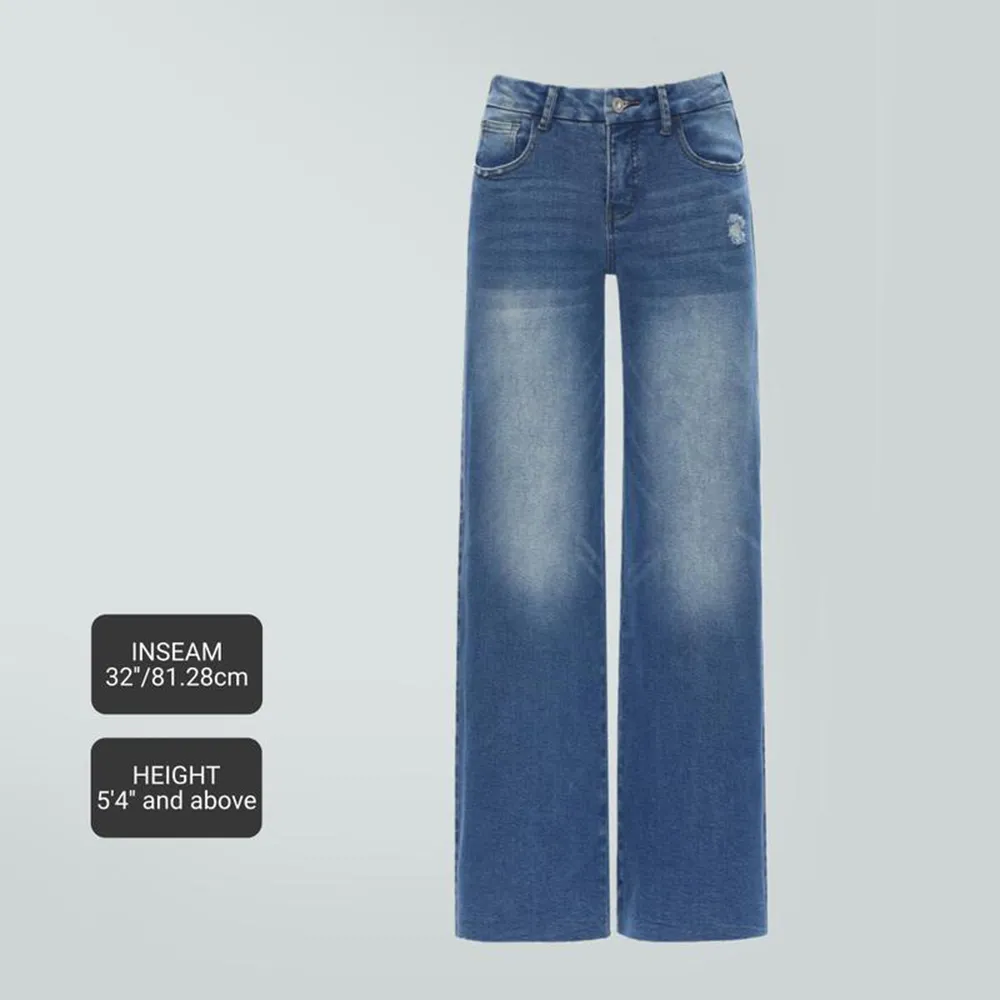 Women's Mid-Rise Baggy Jeans - Stretchy, Distressed, Comfortable Denim - Plus & Regular Sizes