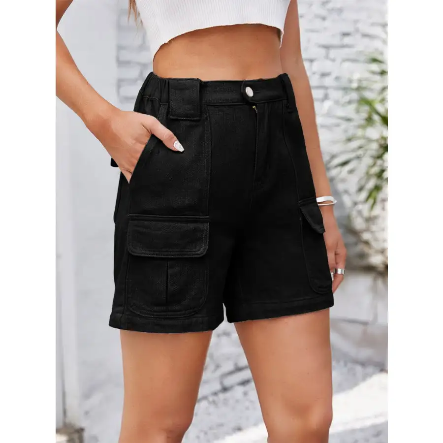 High Waist Washed Denim Shorts