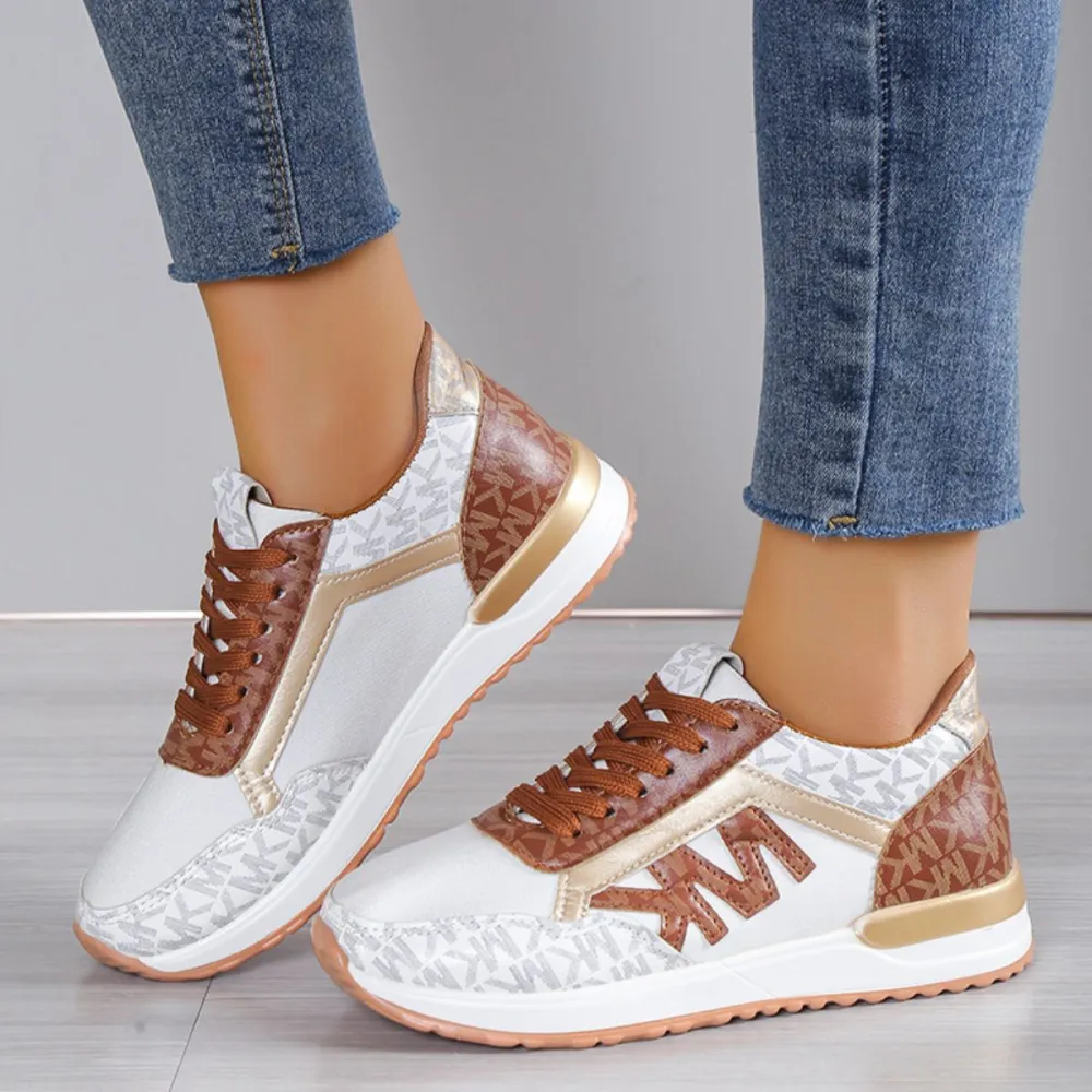 Textured Contrast Lace Up Round Toe Sneakers