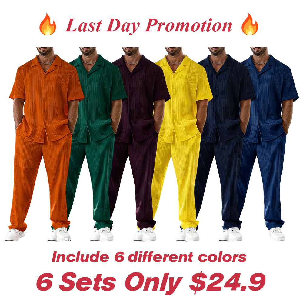 Men's Two-piece Suit Shirt and Elastic Waist Pants Set