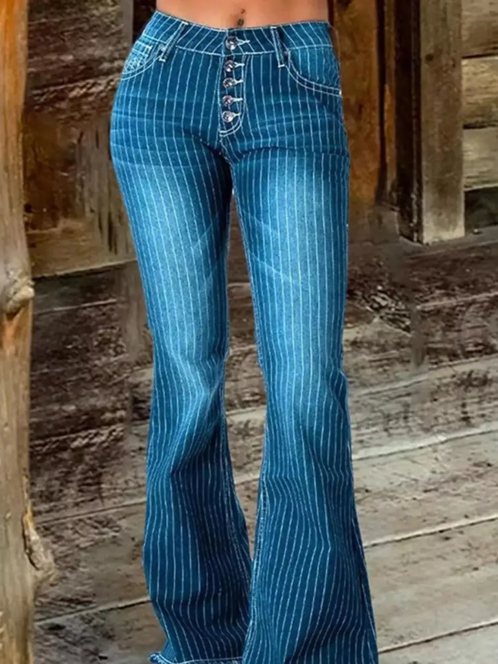 Flare Leg Button Denim Jeans