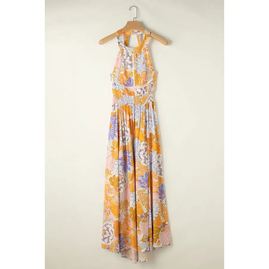 Tied Printed Grecian Sleeveless Maxi Dress
