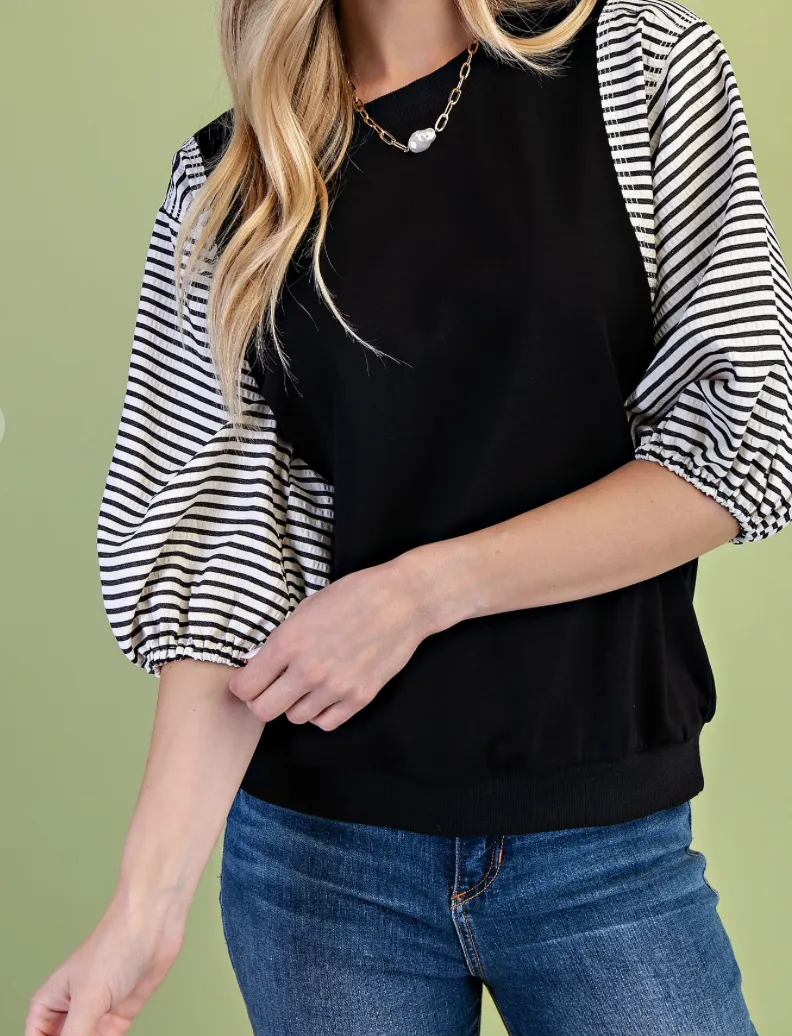 Striped Balloon Sleeve Tee