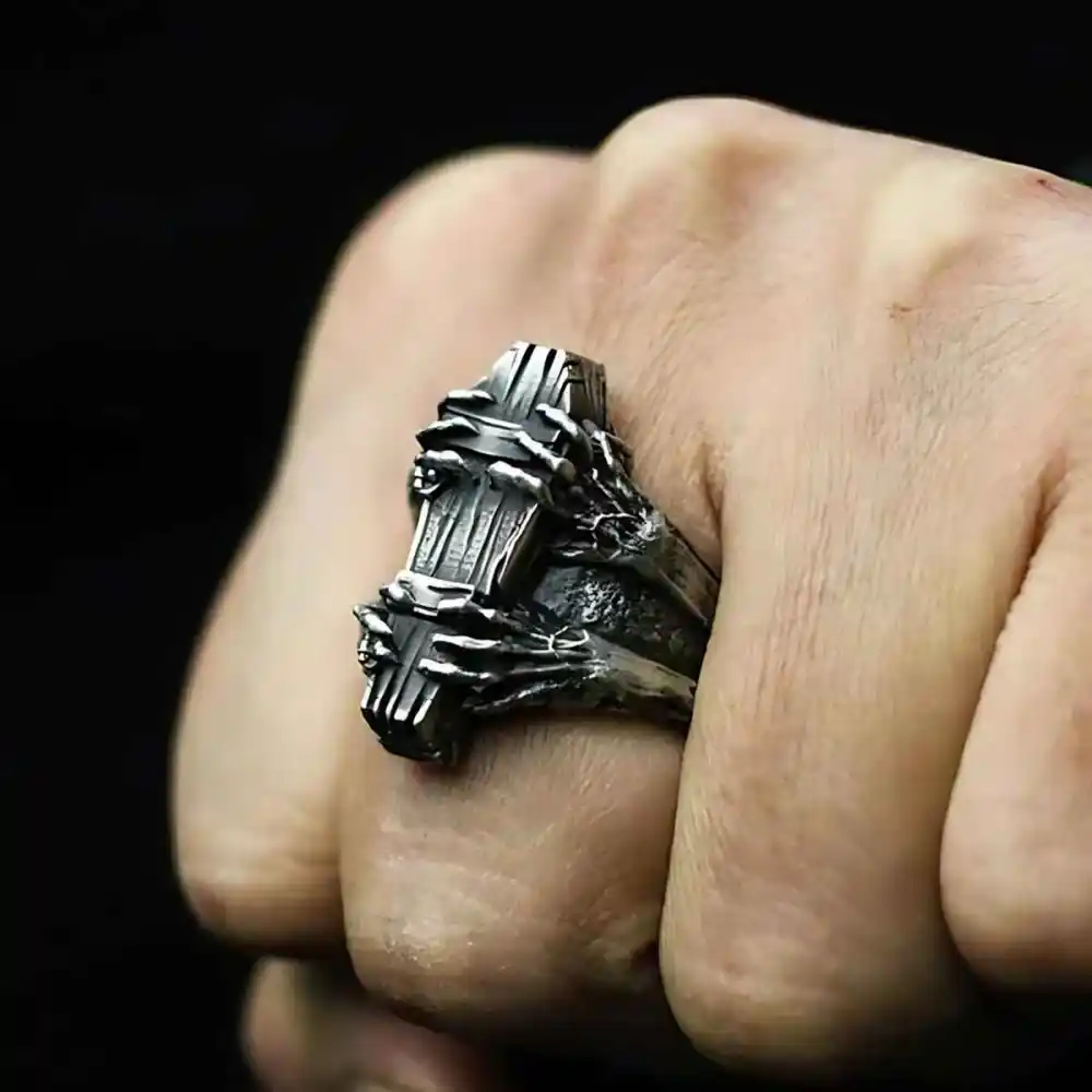 Men's Skeleton Hands Coffin Ring