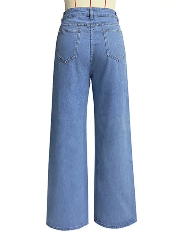 Utility High Waist Wide Leg Washed Denim Jeans