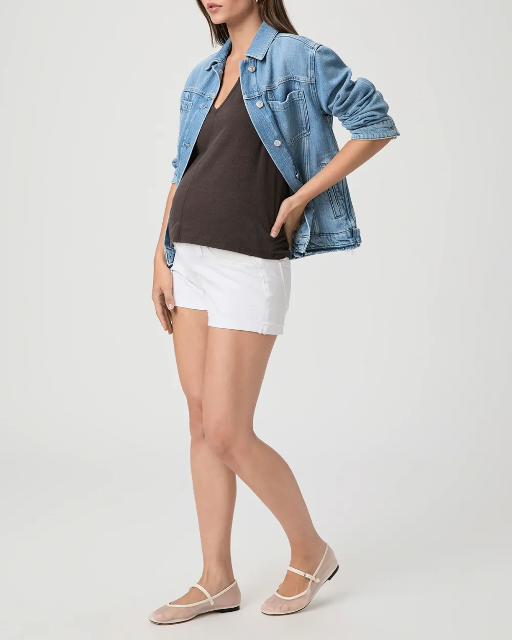Bright White Denim Maternity Shorts