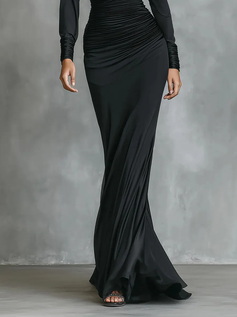 One Shoulder Pleated Mermaid Maxi Dress
