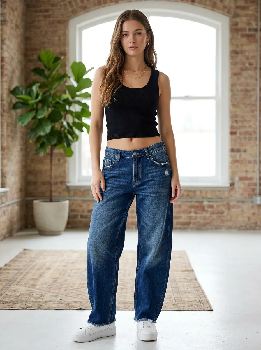 Women's Distressed Wide Leg Wide-Leg Jeans with Mid Rise