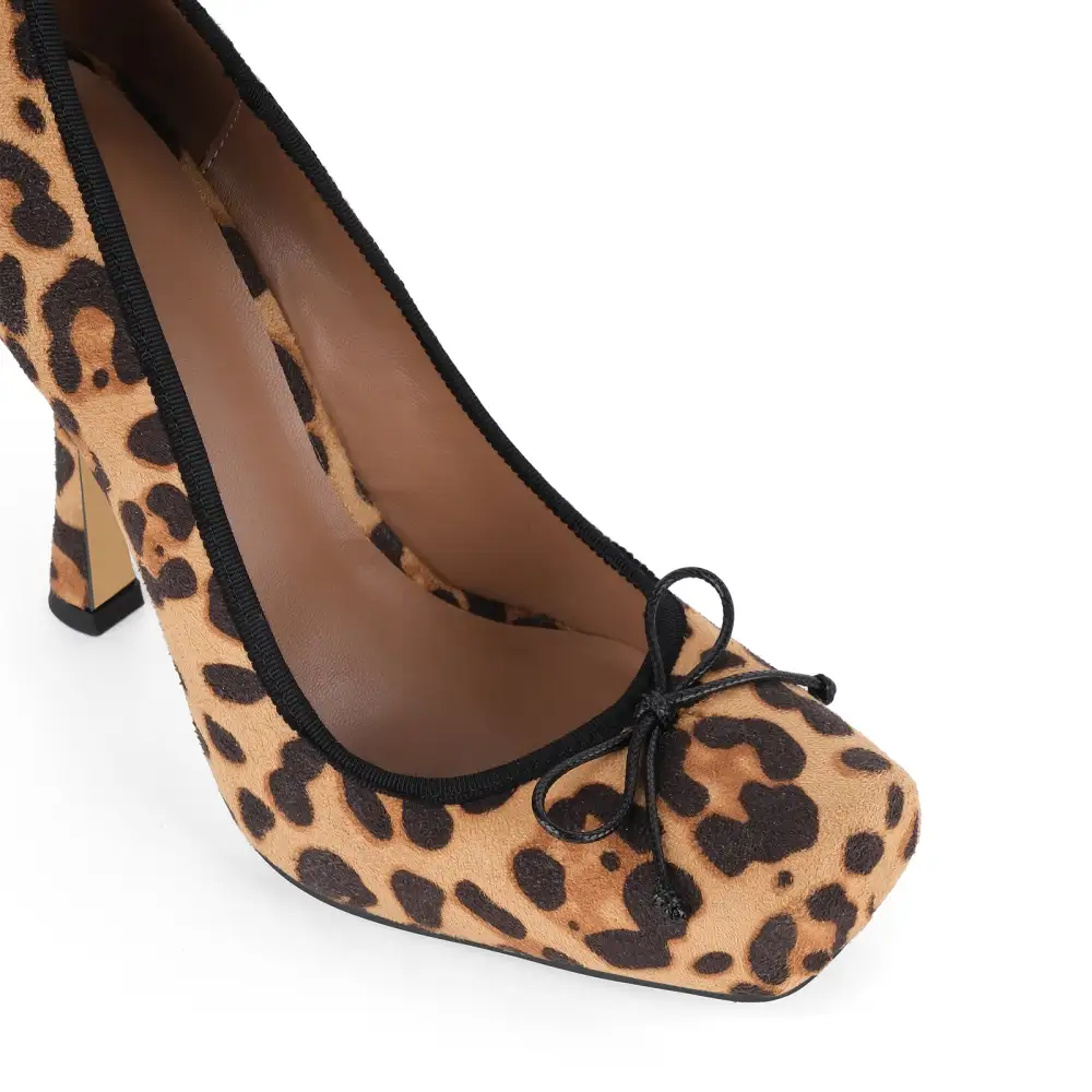 Suede Finish Leopard Pattern Square Toe Stiletto Pumps