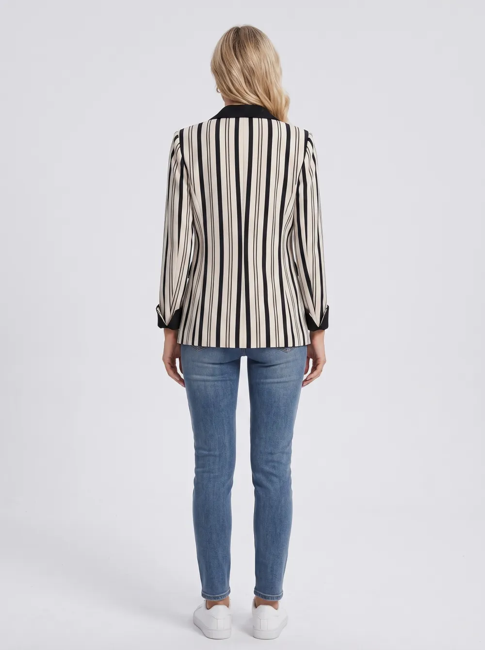 Women's Business Casual Black and White Striped Printed Blazer